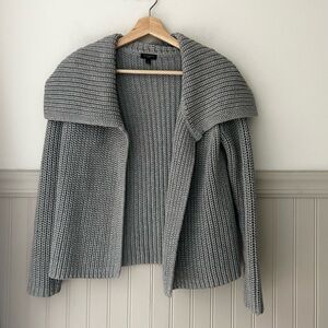 Talbots Chunky Gray Women's Small Petite Open Knit Sweater Cardigan 100% Cotton